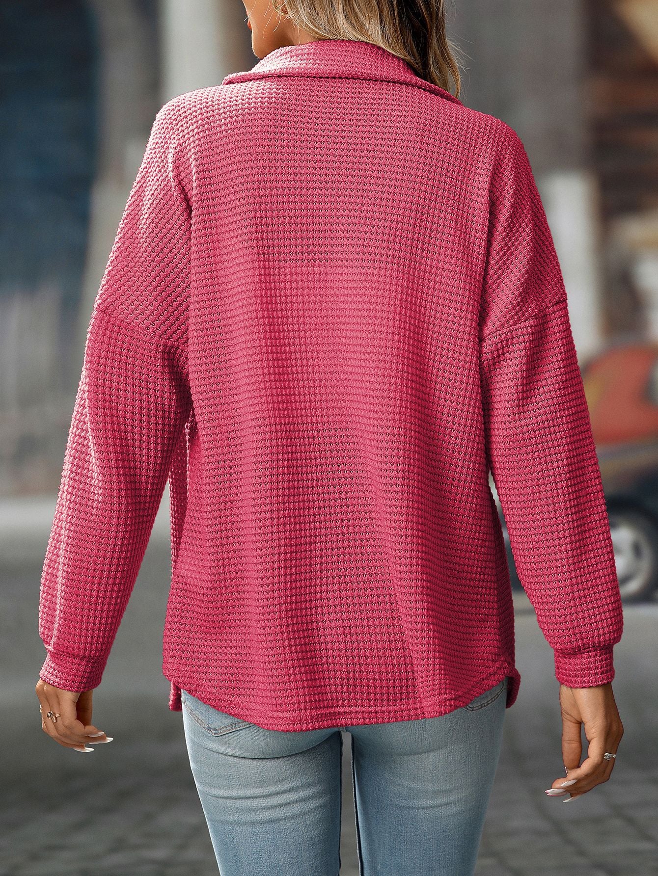 Women Autumn Winter Loose Waffle Casual Office All Matching Shirt