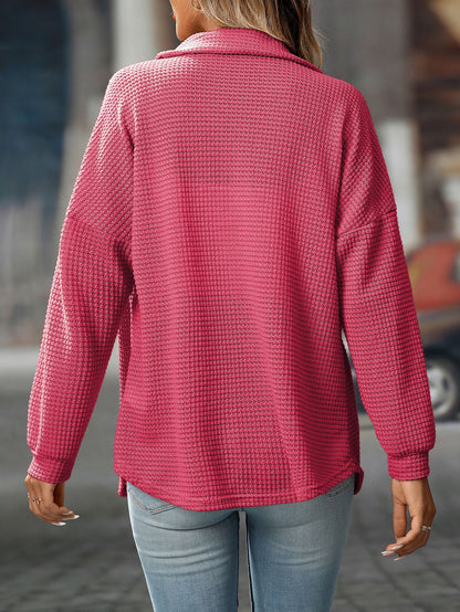 Women Autumn Winter Loose Waffle Casual Office All Matching Shirt