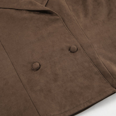 French Suede Collar Casual Double Breasted Coat Fall Winter Brushed Velvet Coat