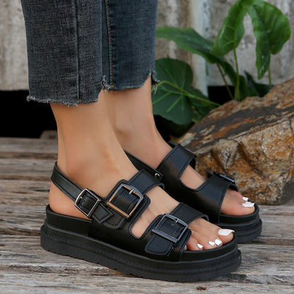 Belt Buckle Platform Hollow Out Cutout Sandals Women Solid Color Strap Buckle Beach Shoes Sandals