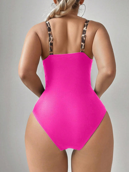 Printing Halter Spaghetti Straps Sexy Bikini One Piece Lace up Spring