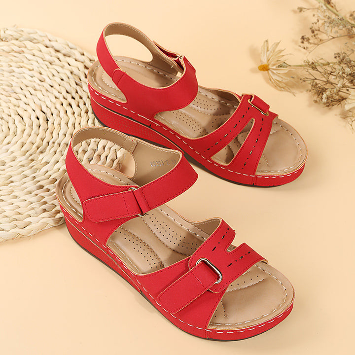 Southeast Asia plus Size Velcro Platform Sandals Women Hollow Out Cutout-out Wedge Stitching Beach Slippers - GLAMWEARS