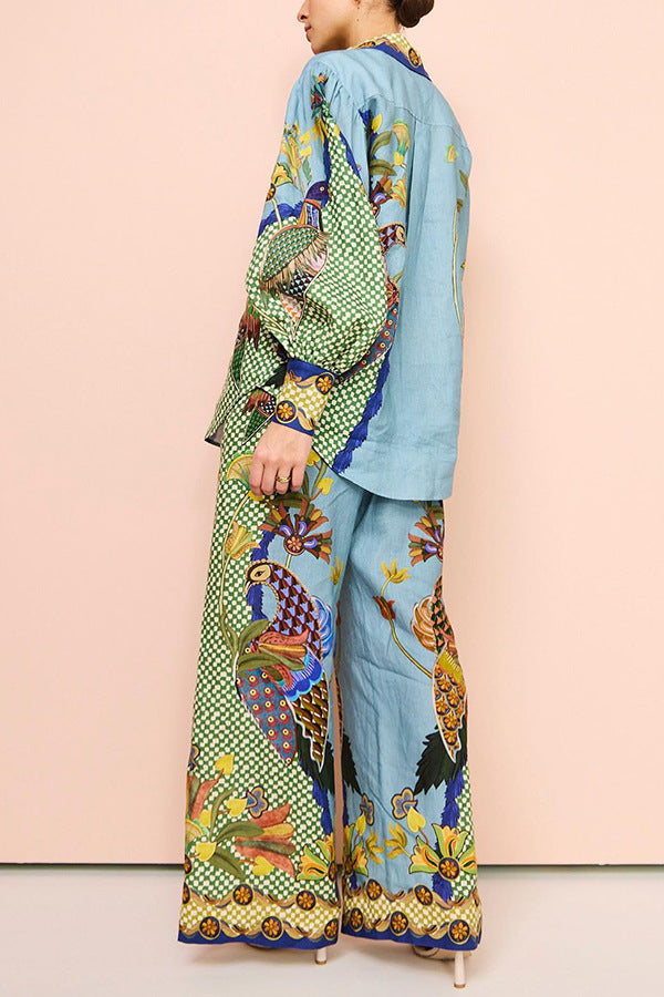 Autumn Personalized Printed Puff Sleeve Holiday Lace Two Piece Suit for Women Amplified craft