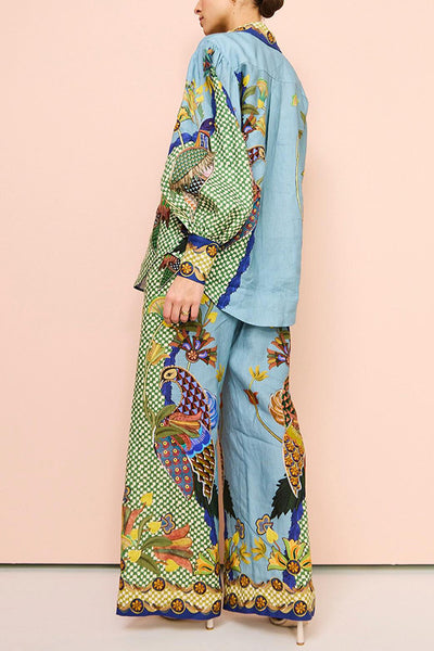 Autumn Personalized Printed Puff Sleeve Holiday Lace Two Piece Suit for Women Amplified craft