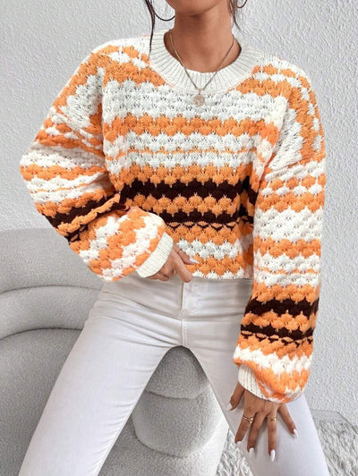 Autumn Winter Office Striped Pullover Loose Outer Wear Idle Knitted Sweater for Women