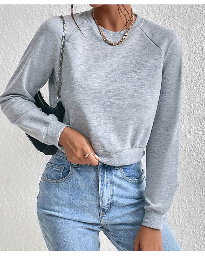 Autumn Winter Women Clothing Long Sleeve round Neck Solid Color Hoodie Women