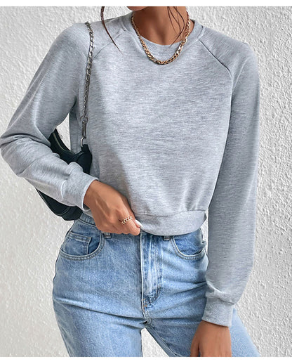 Autumn Winter Women Clothing Long Sleeve round Neck Solid Color Hoodie Women