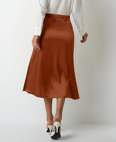 Women Clothing Popular Satin Skirt Women Summer Mid Length Split Professional A line Skirt High Waist Skirt