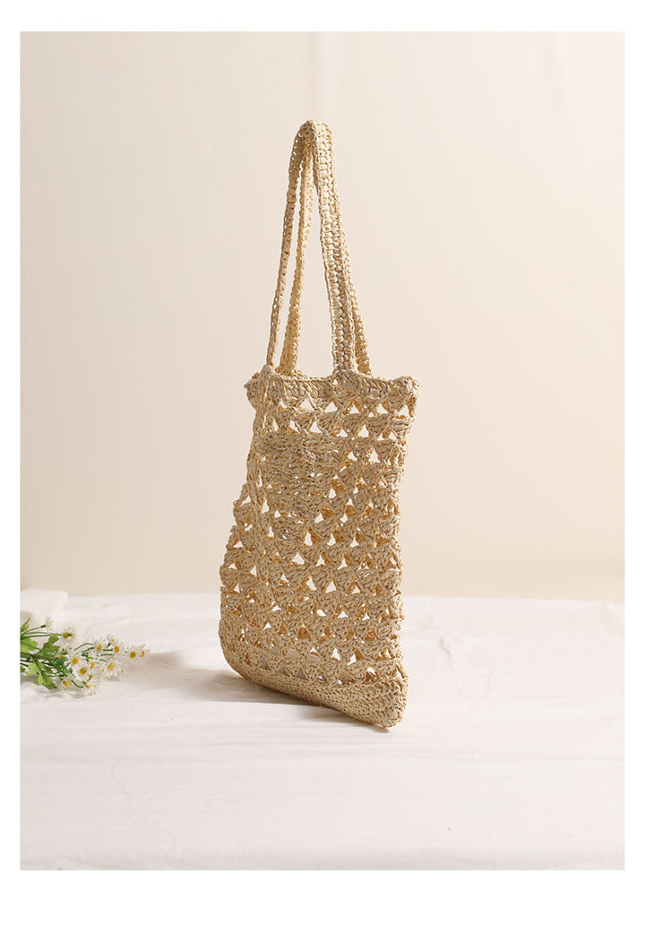One Shoulder Straw Bag Casual Hollow Out Cutout out Woven Bag Vacation Beach Bag Women Bag - GLAMWEARS