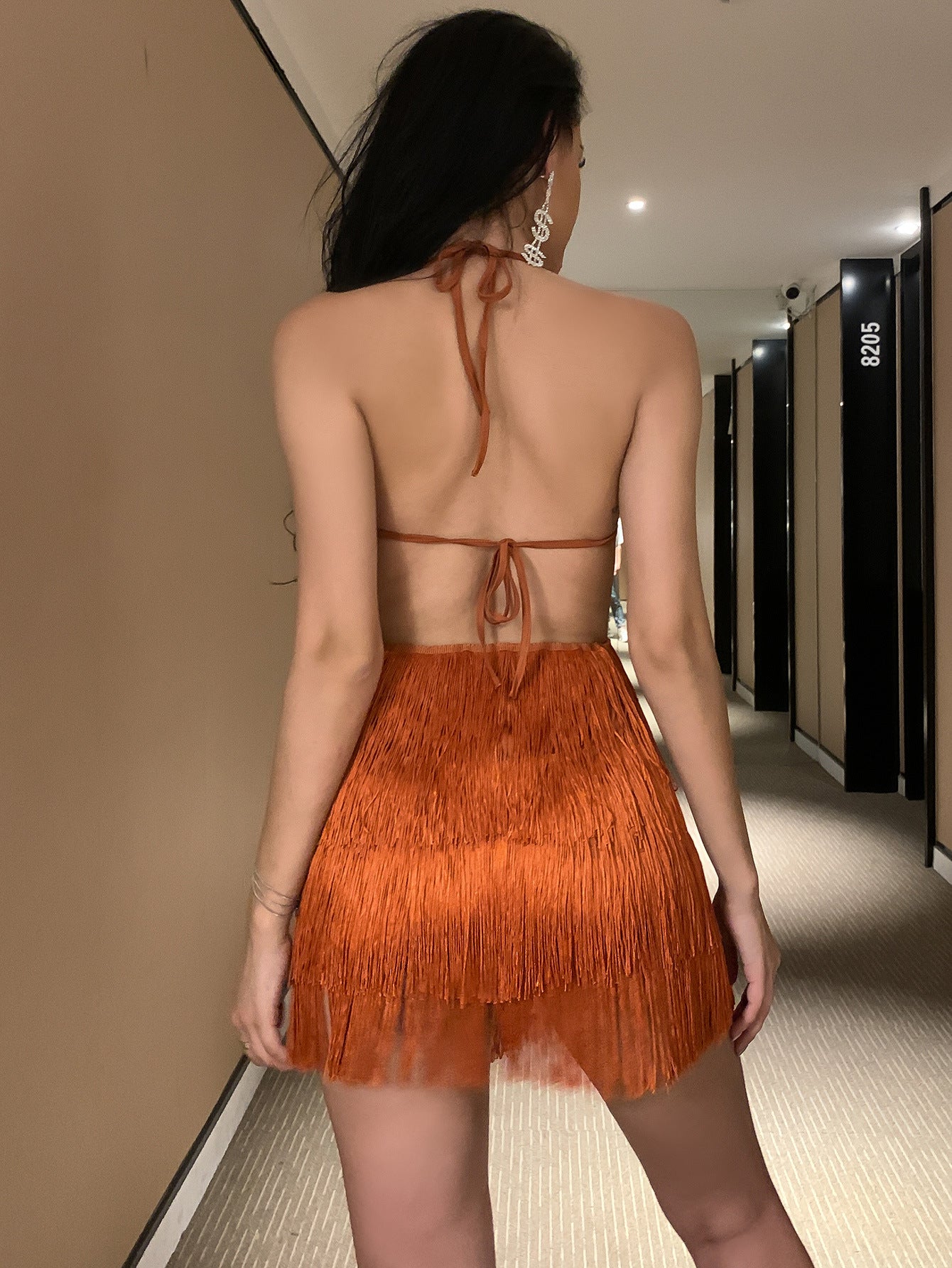 Women Clothing Summer Sexy Halter Solid Color Tassel Romper