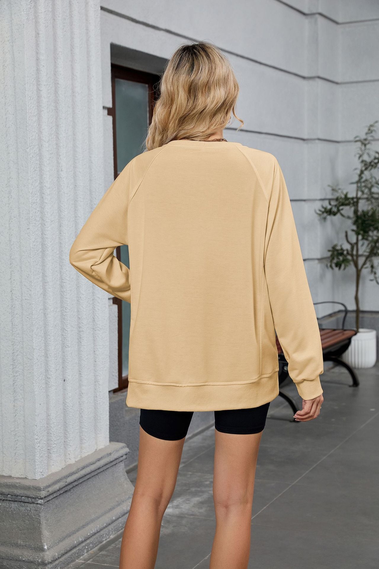 Autumn Winter Solid Color Thread round Neck Long Sleeve Loose Sweatshirt Women Top