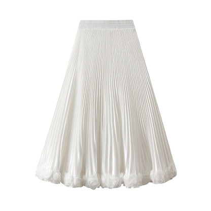 White Skirt Pleated Skirt Women Summer Elegant Draping Petal Dress Loose Cover Cross Large Skirt