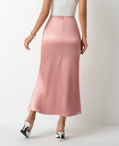 Women Clothing Spring Summer Slim Satin Skirt Satin Mid Length Sheath Fishtail Skirt