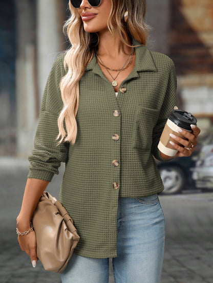 Women Autumn Winter Loose Waffle Casual Office All Matching Shirt