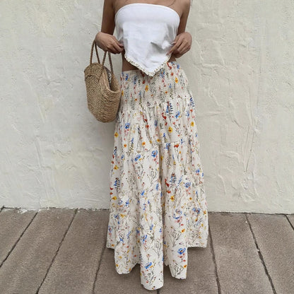 Floral Skirt Women Summer Printed Drooping Slimming Pleated Pleated A line Skirt