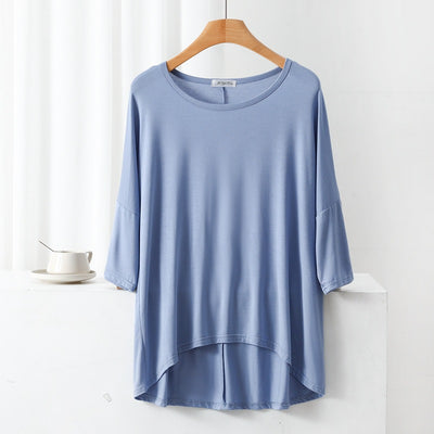 Plus Size Spring Summer Korean Modal Loose T Shirt Women Plus Size Top Batwing Sleeve Front Short Back Long Bottoming Shirt