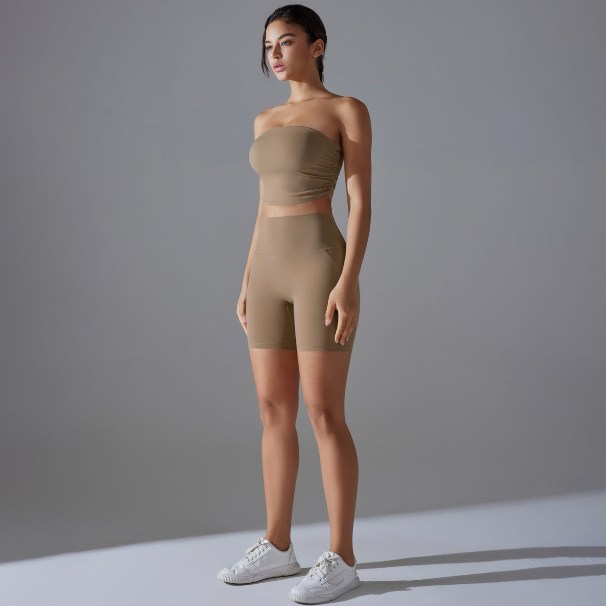 Celebrity One Piece Pleated Tube Top High Waist Hip Lift Zero Sense Wear Free Underwear Sports Shorts Fitness Yoga Set Women