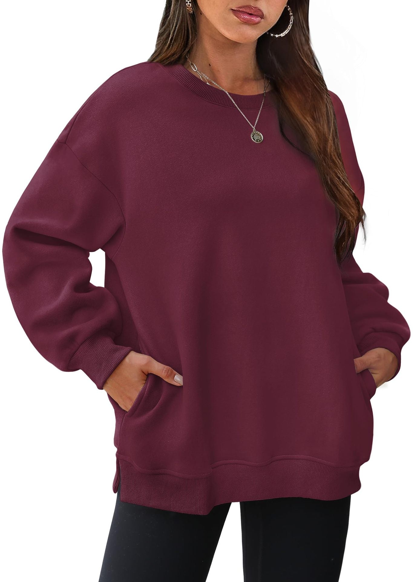 Autumn Winter Women round Neck Long Sleeved Sweatshirt Pullover Fleece Sweater