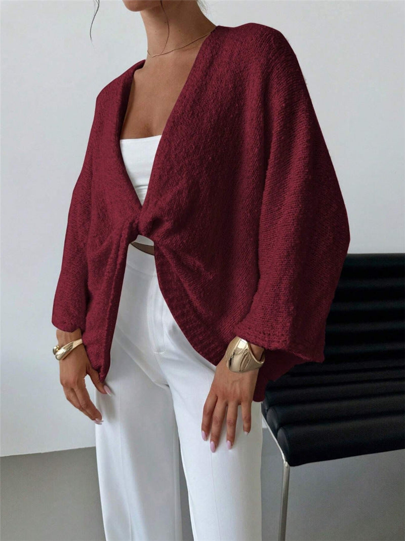 Cross Design Deep V Plunge neck Casual Loose Elegant Simple Sweater