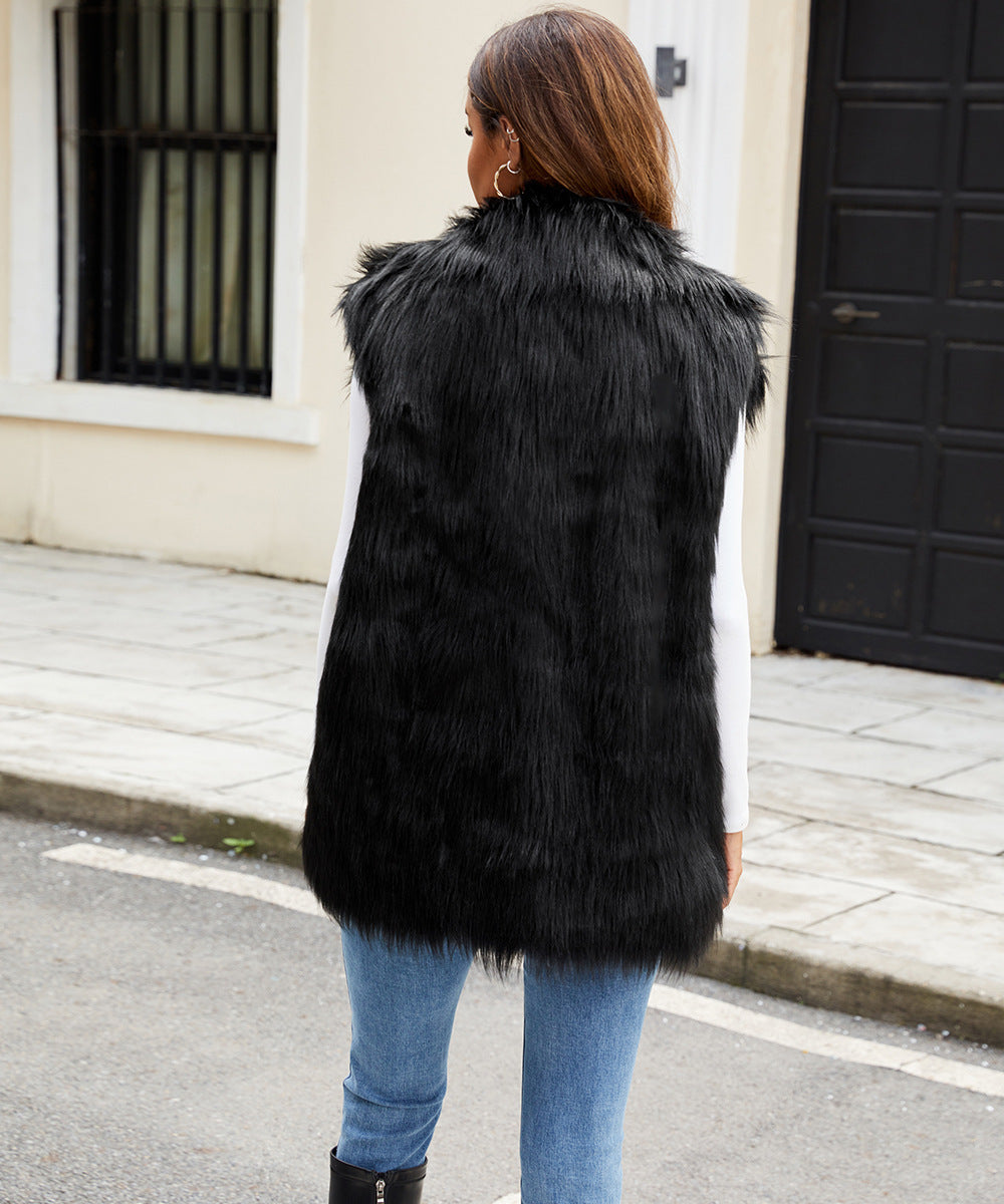 Ladies Faux Fur Suit Collar Vest Faux Fur Vest Plush Long Fur Vest