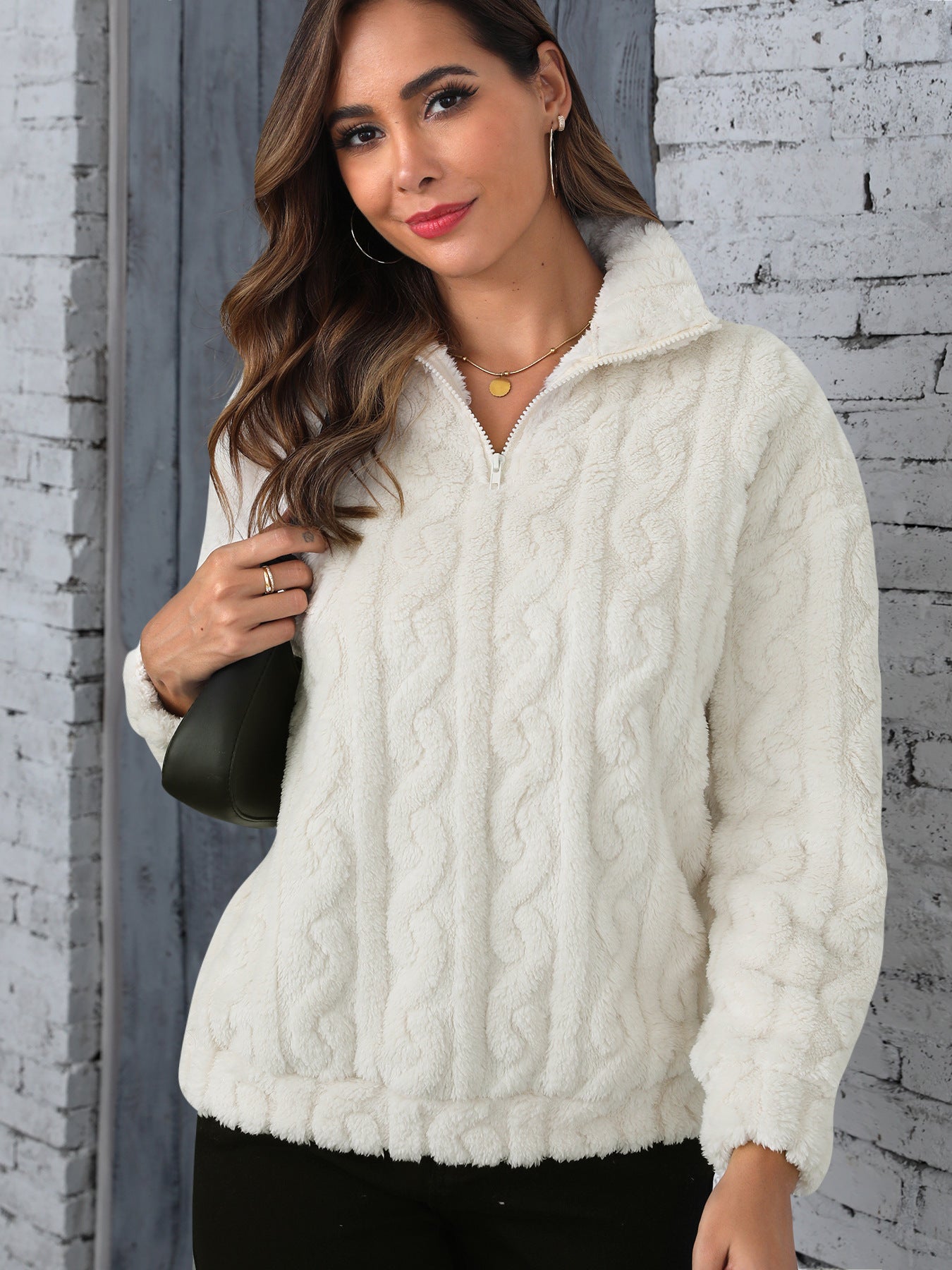 Autumn Winter Thickening Plush Hemp Pattern Embossed Pullover