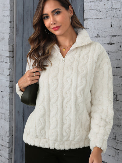 Autumn Winter Thickening Plush Hemp Pattern Embossed Pullover