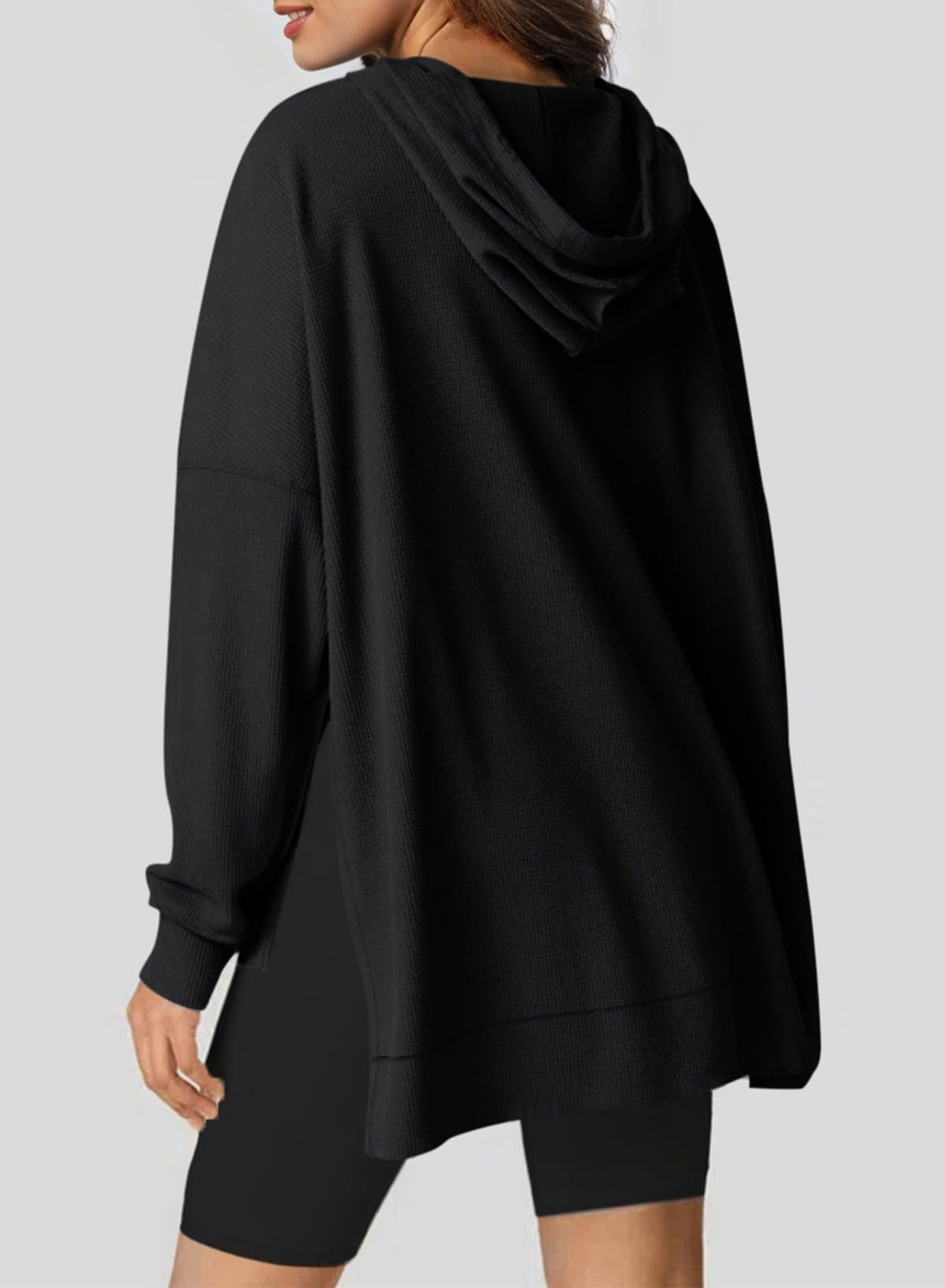 Autumn Winter Women Waffle Knitted Pullover Long Sleeve Sweater Sweatshirt Hoodie Women