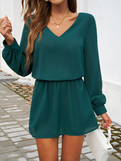 Autumn Winter Women Clothing Casual Solid Color Puff Sleeve Dress
