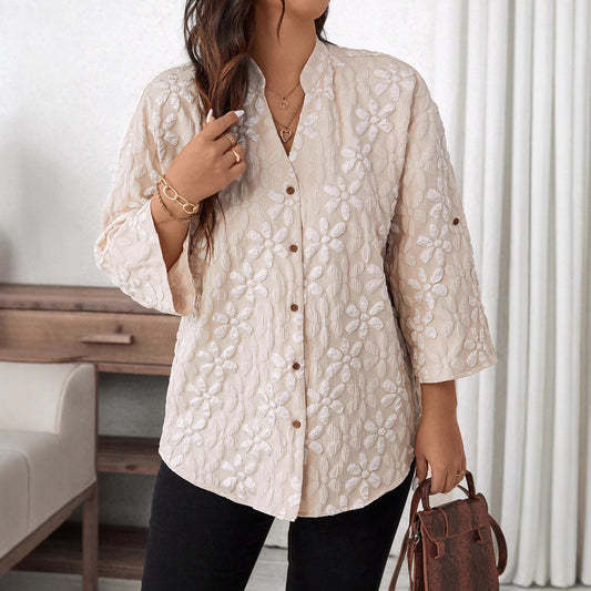 Plus Size Spring Autumn Women Clothing Front Breasted Long Sleeve Shirt Top