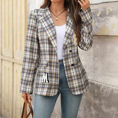Autumn Winter School Season College Blazers Plaid Jacket Women