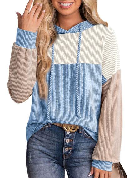 Autumn Winter Twist Strip Color Matching Long Sleeve Hoodie Loose Sweater