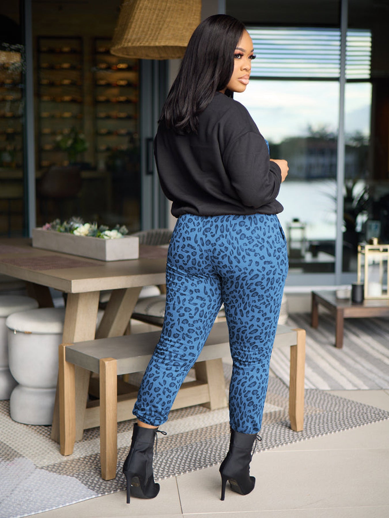 Plus Size Winter Women Clothing Leopard Print Long Sleeve Tight Suit