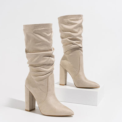 Women Pointed Slip on Winter Fashionable Chunky Heel High Heel Boots Comfortable Women Boots Chunky Heel