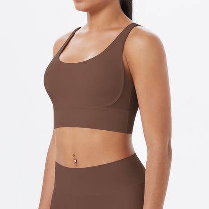 Nude Feel Solid Color Sports Underwear Push up Sexy Double Shoulder Strap Beauty Back Yoga Bra Running Workout Vest Women