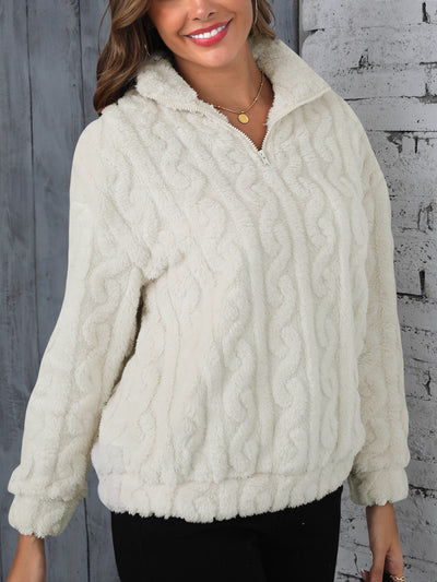 Autumn Winter Thickening Plush Hemp Pattern Embossed Pullover