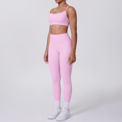 Nude Feel No Embarrassment Line Sports Trousers Sexy Shoulder Strap Beauty Back Running Fitness Pants Yoga Clothes Set