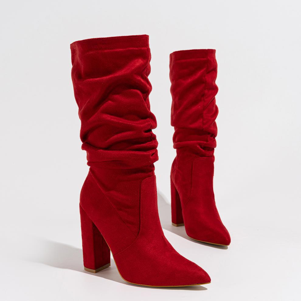 Women Pointed Slip on Winter Fashionable Chunky Heel High Heel Boots Comfortable Women Boots Chunky Heel