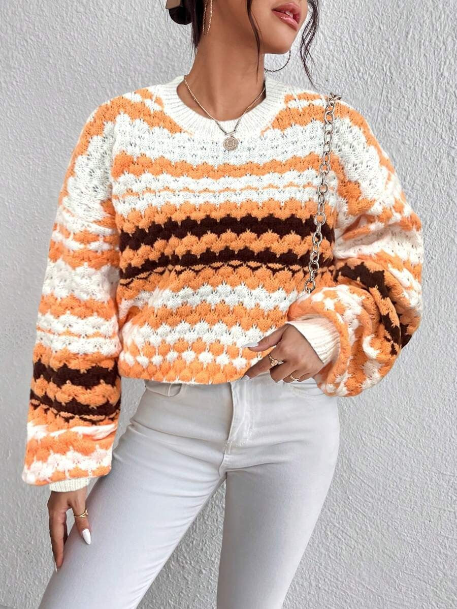 Autumn Winter Office Striped Pullover Loose Outer Wear Idle Knitted Sweater for Women