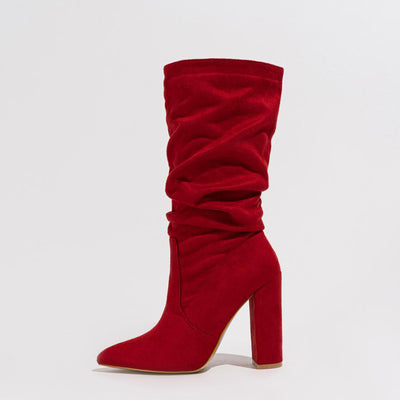 Women Pointed Slip on Winter Fashionable Chunky Heel High Heel Boots Comfortable Women Boots Chunky Heel