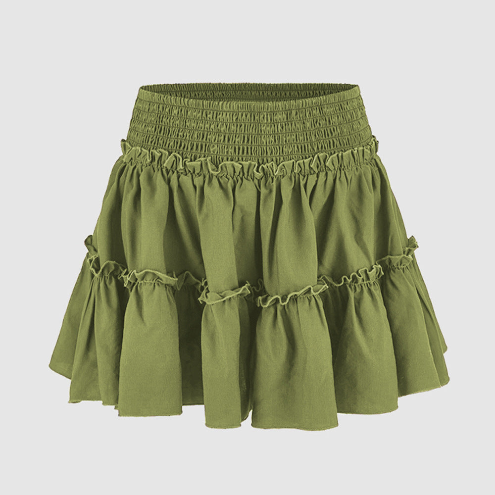 Floral Skirt Pants Lined A line Skirt High Quality Smocking Tight Waist Elastic Culottes
