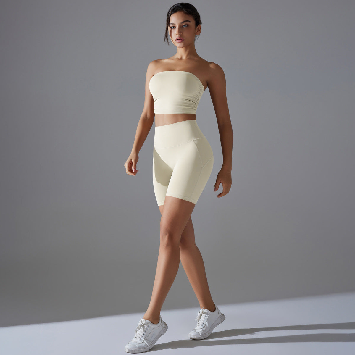 Celebrity One Piece Pleated Tube Top High Waist Hip Lift Zero Sense Wear Free Underwear Sports Shorts Fitness Yoga Set Women