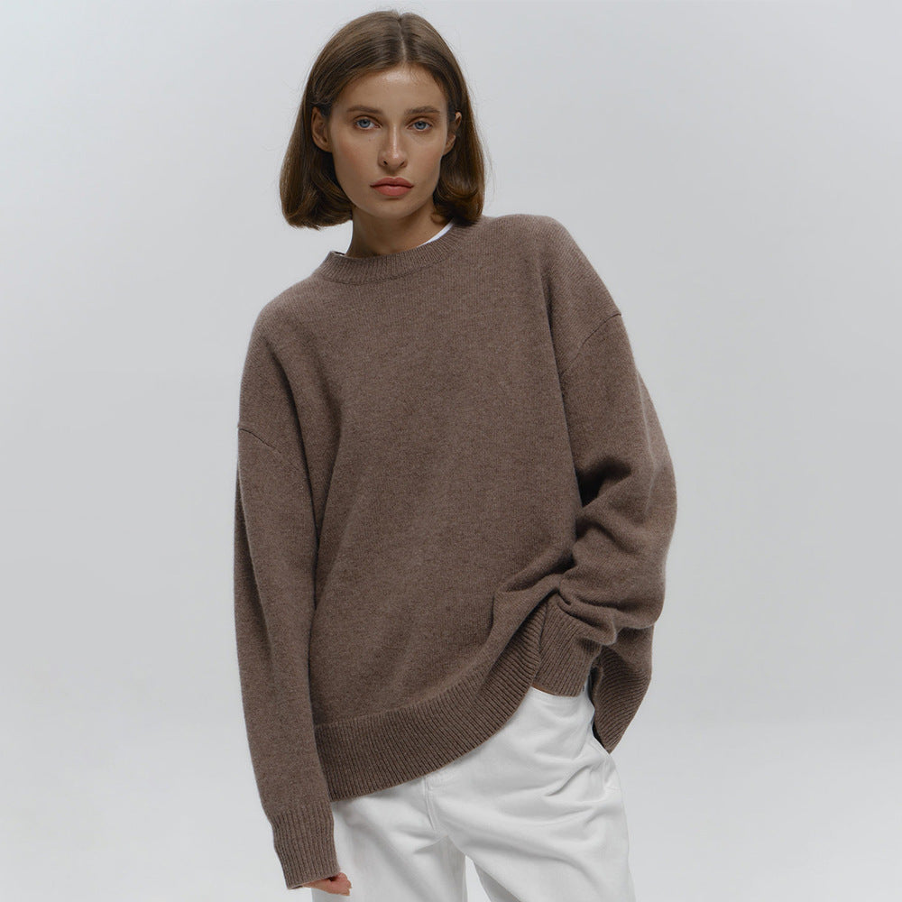 Round Neck Sweater Women Autumn Winter Loose Pullover Sweater Simple Solid Color Sweater