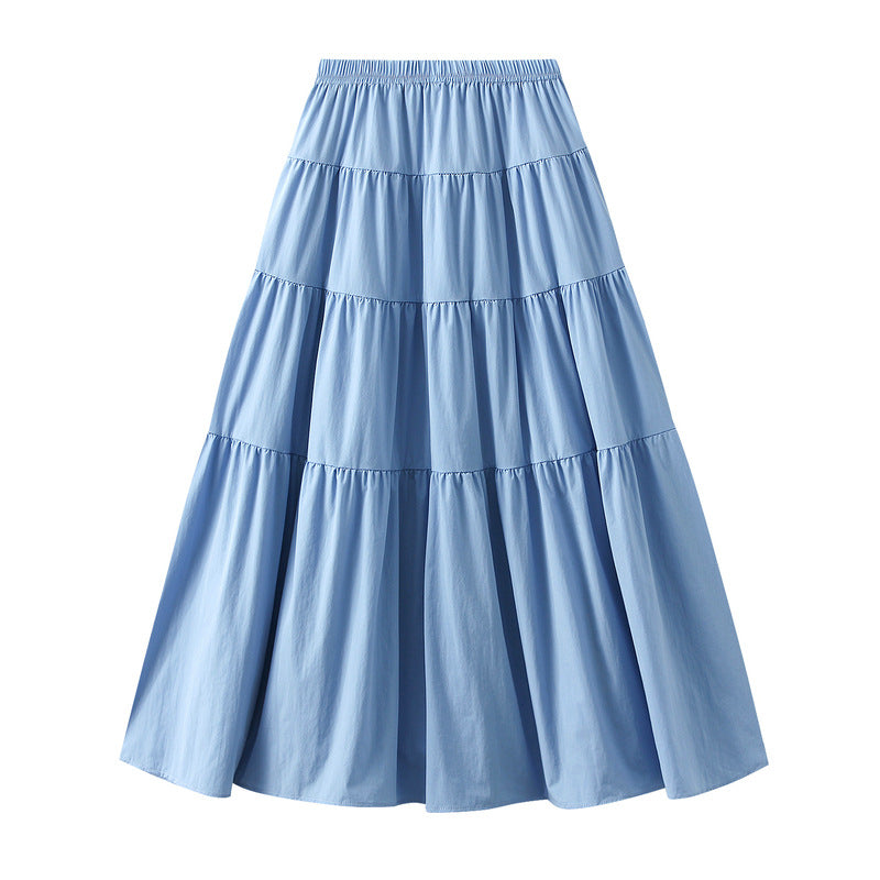 Elastic Waist Bright Color Skirt Travel Large Swing Skirt Summer Soft Overknee Long Skirt