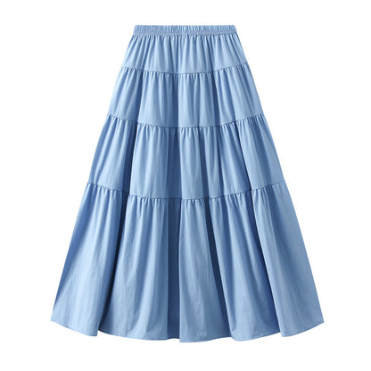Elastic Waist Bright Color Skirt Travel Large Swing Skirt Summer Soft Overknee Long Skirt