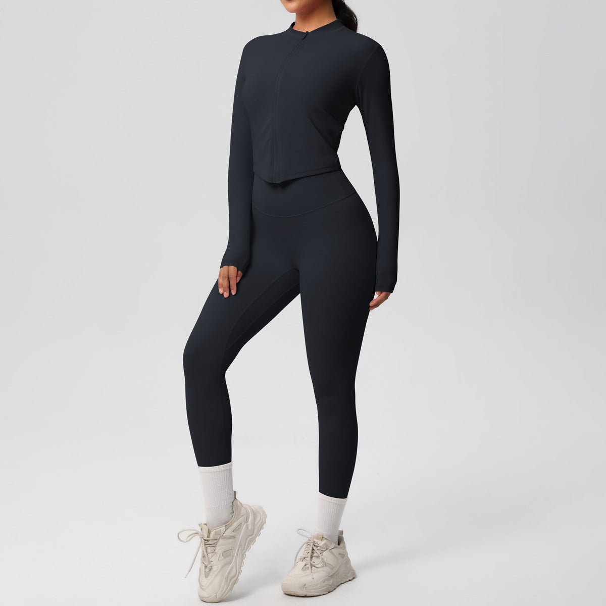 Skinny Yoga Pants High Waist Nude Feel Sports Zip Long Sleeve Coat Workout Clothes Hip Lifting Yoga Set