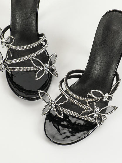 round Toe Outer Single Stiletto Heel Women Sandals Diamond Butterfly plus Size Open Toe Slippers Women Shoes
