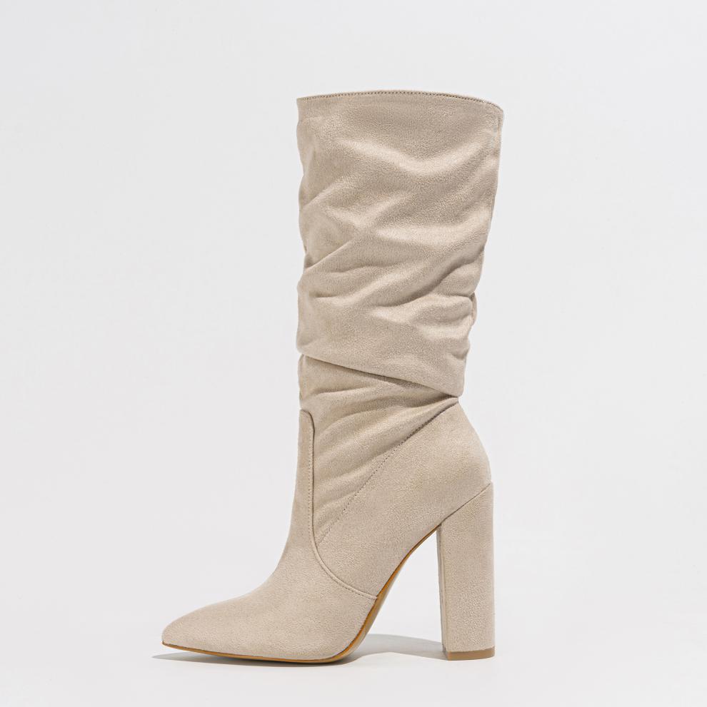 Women Pointed Slip on Winter Fashionable Chunky Heel High Heel Boots Comfortable Women Boots Chunky Heel