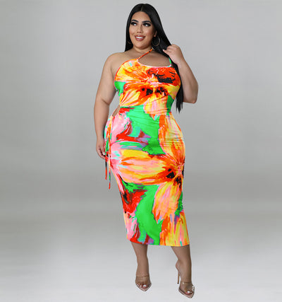 Plus Size Women Clothing Summer Sexy Sling Backless Dress