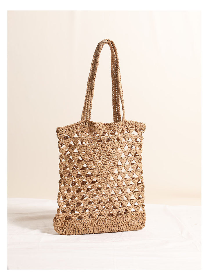 One Shoulder Straw Bag Casual Hollow Out Cutout out Woven Bag Vacation Beach Bag Women Bag - GLAMWEARS