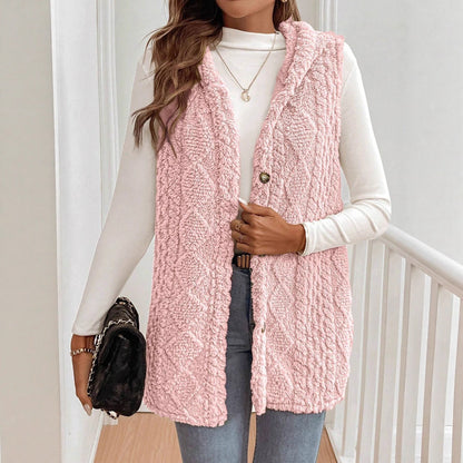Autumn Winter Women Double Sided Plush Casual Hooded Cardigan Vest
